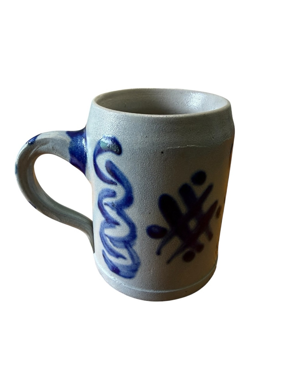 West German Beer Stein Mug Blue & Gray Salt Glazed Stoneware 5"H 3”W .5L Vintage